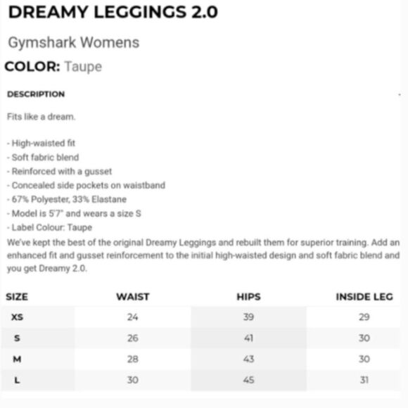 Gymshark dreamy legging in beige Pink Mauve Taupe Sz X-Small - Picture 6 of 6